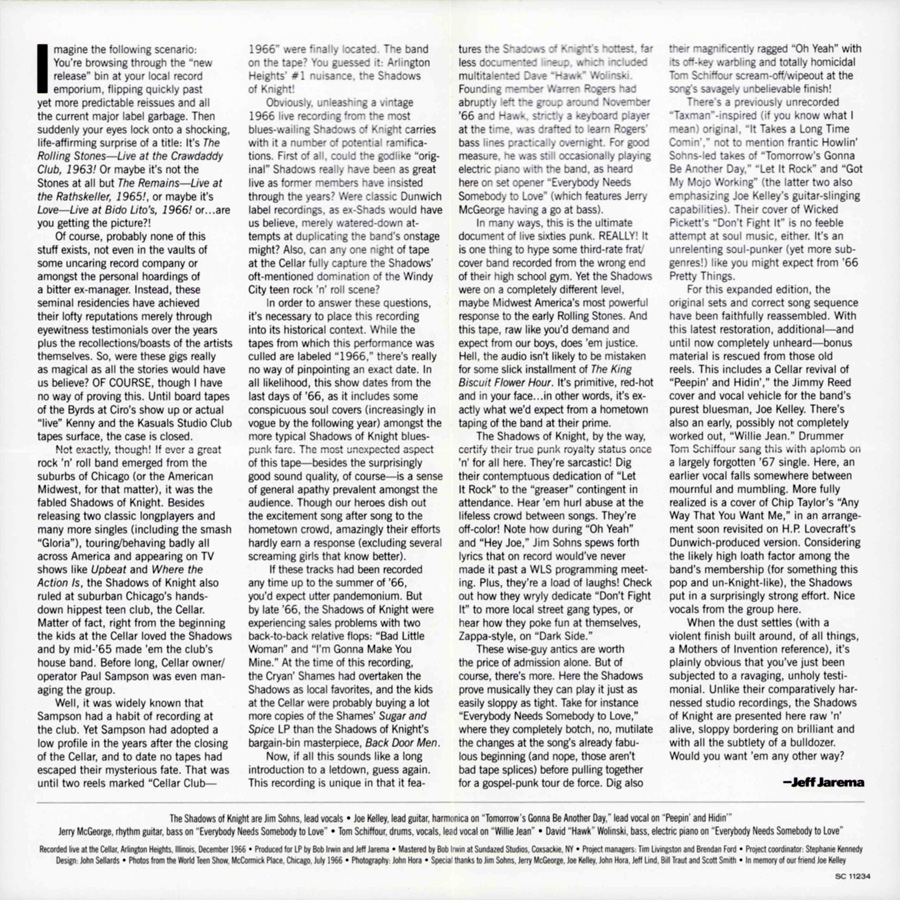 shadows of knight cd live 1966 insert front